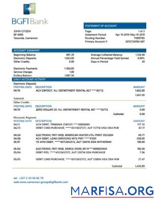 Printable BGFI Bank Bonapriso bank statement word real example